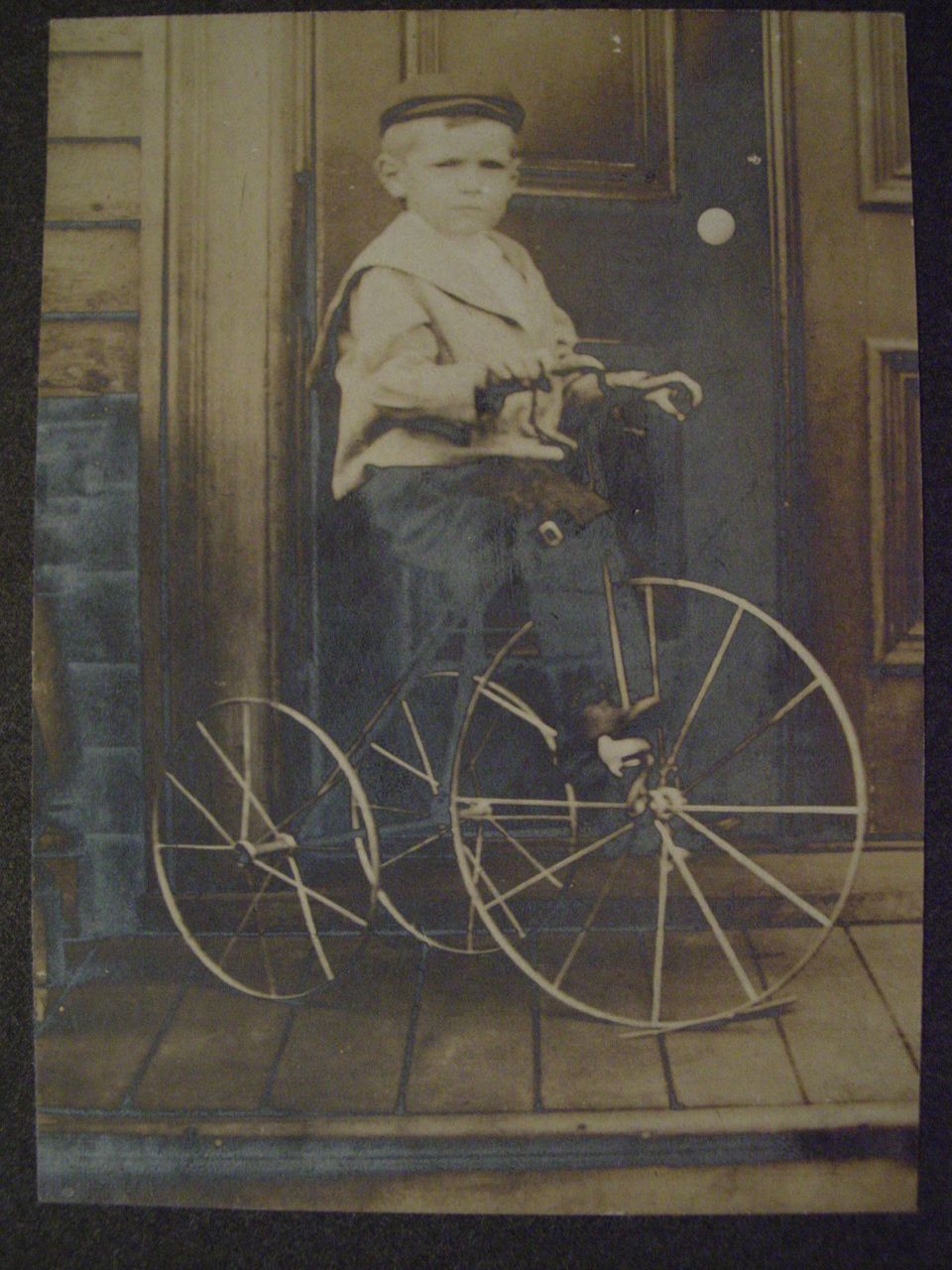 1880-1910's Young Boy PRIMITIVE Early TRICYCLE w/Spoke Wheels Studio Portrait PHOTO Cabinet Card Mount 1880-1910's Young Boy PRIMITIVE Early TRICYCLE w/Spoke Wheels Studio Portrait PHOTO Cabinet Card Mount