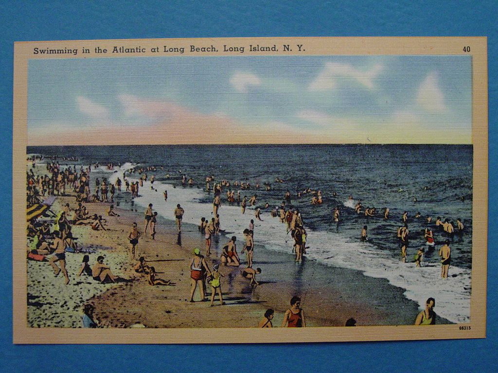 Swimming in Atlantic Ocean, Long Beach, Long Island, NY Unused Linen Postcard Swimming in Atlantic Ocean, Long Beach, Long Island, NY Unused Linen Postcard