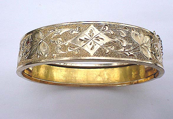 Signed Pat.Date 1872 Etched Gold metal Bracelet Signed Pat.Date 1872 Etched Gold metal Bracelet
