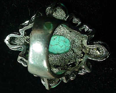 Large F aux Turquoise and Silver Cocktail Ring, 1970's. Large F aux Turquoise and Silver Cocktail Ring, 1970's.