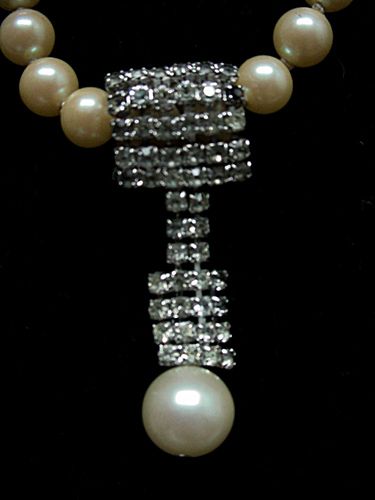 Art Deco Inspired 1950's F aux Pearl Necklace with Rhinestone Clasp and Drop! Art Deco Inspired 1950's F aux Pearl Necklace with Rhinestone Clasp and Drop!