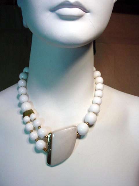 1980's Trafari, White Bead Necklace... 1980's Trafari, White Bead Necklace...