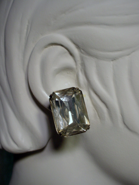 1980's YSL Rhinestone Solitaire, Clip On Earrings... 1980's YSL Rhinestone Solitaire, Clip On Earrings...