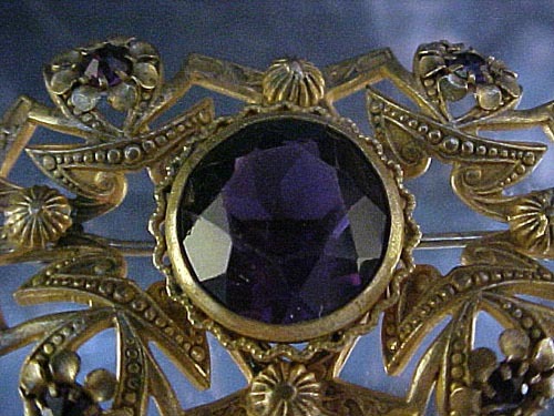 Amethyst and Brass Brooch.... Turn of the Century Amethyst and Brass Brooch.... Turn of the Century