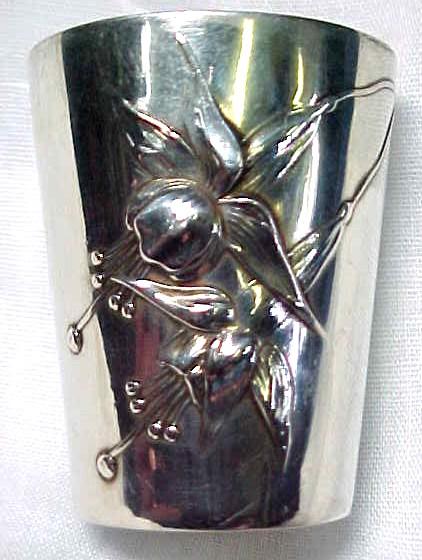 Victorian Silver Shot Glass with Embossed Fuchsia Flowers Victorian Silver Shot Glass with Embossed Fuchsia Flowers