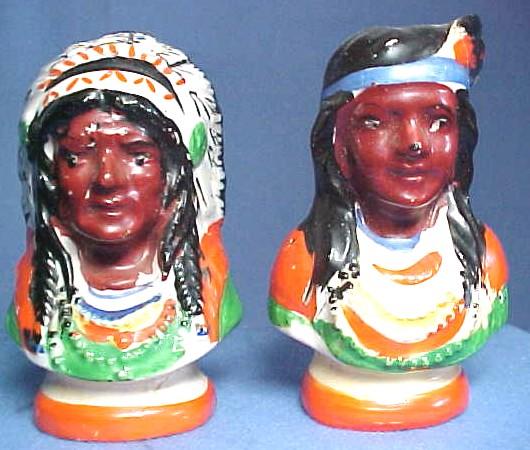 Indian Chief and Squaw Salt and Pepper Shakers Indian Chief and Squaw Salt and Pepper Shakers