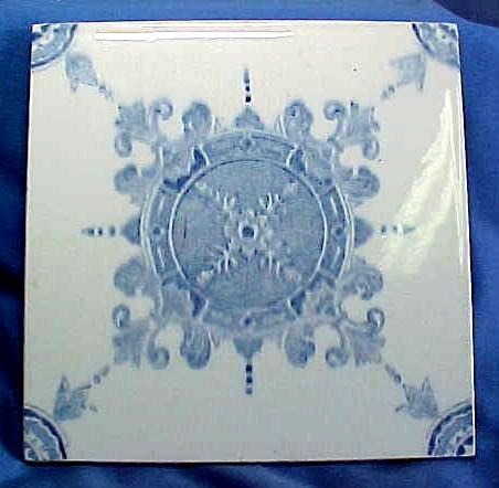 Vintage Blue and White Transferware Tile Vintage Blue and White Transferware Tile