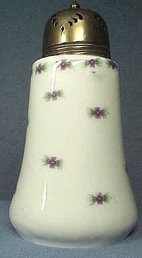Antique Staffordshire Muffineer or Sugar Shaker with Violets Antique Staffordshire Muffineer or Sugar Shaker with Violets