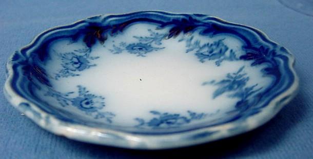 Flow Blue Butter Pat with Carnation Flowers Flow Blue Butter Pat with Carnation Flowers