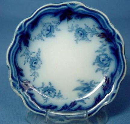 Flow Blue Butter Pat with Carnation Flowers Flow Blue Butter Pat with Carnation Flowers