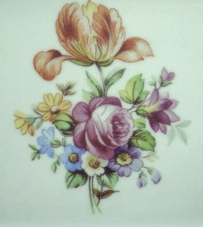 German Porcelain Tray with Pretty Orange Tulips and Pink Rose German Porcelain Tray with Pretty Orange Tulips and Pink Rose