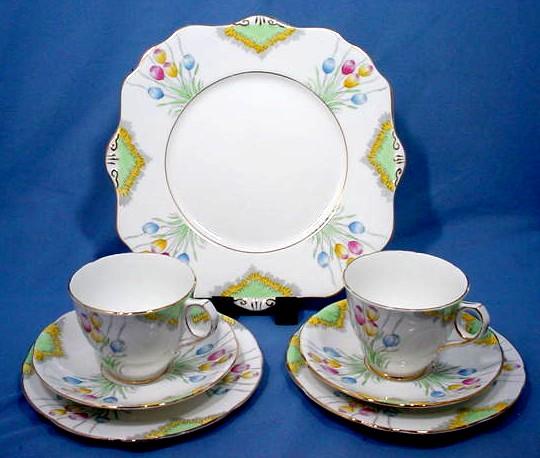 Royal Stafford China Tea For Two Set with Hand Painted Tulips Royal Stafford China Tea For Two Set with Hand Painted Tulips