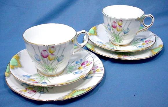 Royal Stafford China Tea For Two Set with Hand Painted Tulips Royal Stafford China Tea For Two Set with Hand Painted Tulips