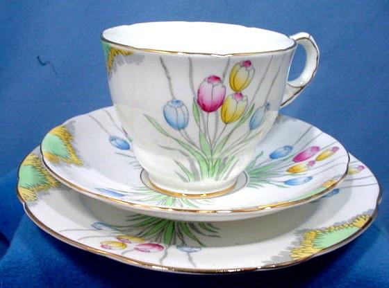 Royal Stafford China Tea For Two Set with Hand Painted Tulips Royal Stafford China Tea For Two Set with Hand Painted Tulips