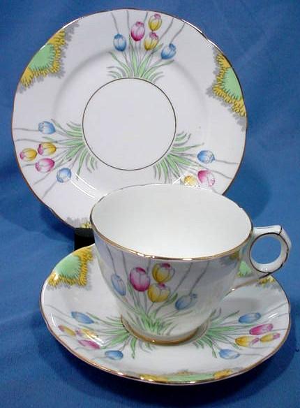 Royal Stafford China Tea For Two Set with Hand Painted Tulips Royal Stafford China Tea For Two Set with Hand Painted Tulips