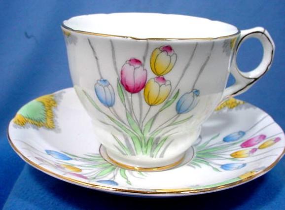 Royal Stafford China Tea For Two Set with Hand Painted Tulips Royal Stafford China Tea For Two Set with Hand Painted Tulips