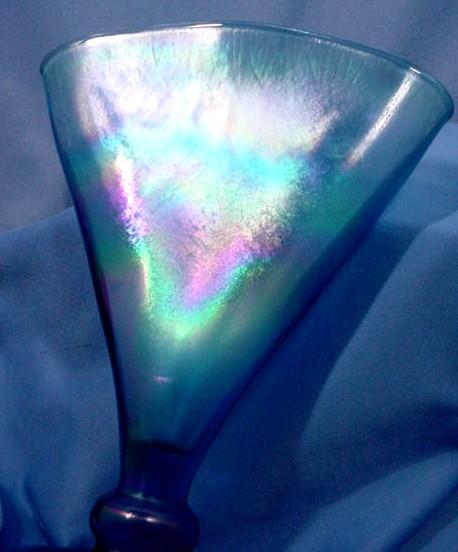 Fenton Fan Vase Gorgeous Iridescent Blue Original Label Fenton Fan Vase Gorgeous Iridescent Blue Original Label