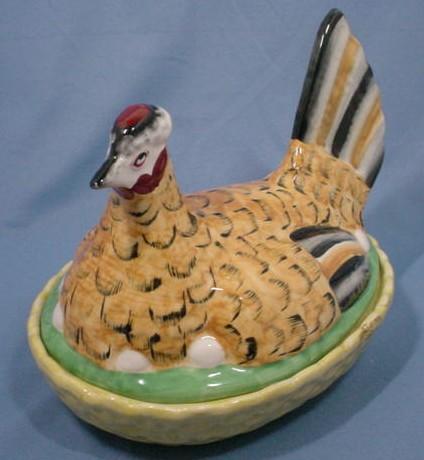 Staffordshire Pottery Hen On Nest Covered Dish Staffordshire Pottery Hen On Nest Covered Dish