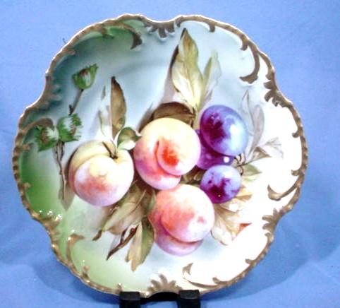 Gorgeous Bavarian Porcelain Fancy Plate with Peaches and Plums Gorgeous Bavarian Porcelain Fancy Plate with Peaches and Plums