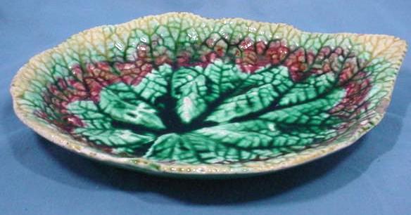 Antique Majolica Begonia Leaf Shaped Dish Antique Majolica Begonia Leaf Shaped Dish
