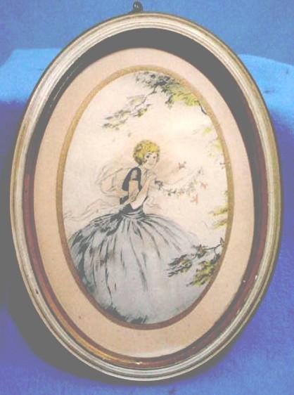 Vintage Oval Framed Print Pretty Young Lady with Birds Vintage Oval Framed Print Pretty Young Lady with Birds