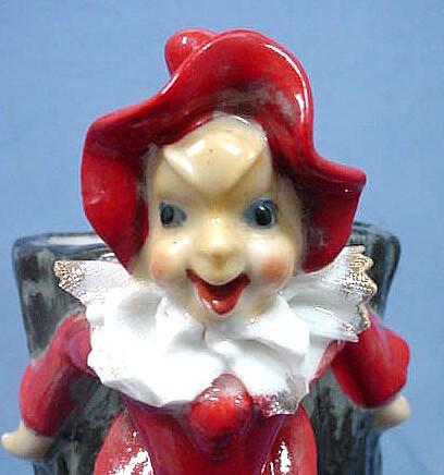 Tree Stump Vase with Mischievous Red Elf or Pixie Tree Stump Vase with Mischievous Red Elf or Pixie