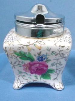 Vintage Chintz Mustard Pot with Roses Vintage Chintz Mustard Pot with Roses