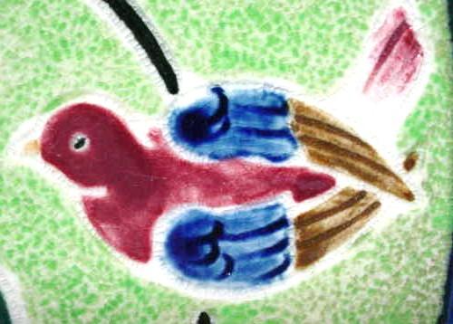 Majolica Style Hand Painted Tea Tile or Trivet with Bird Majolica Style Hand Painted Tea Tile or Trivet with Bird