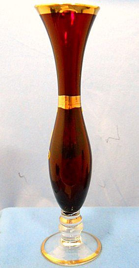 Ruby Glass Bud Vase with Enamel and Gold Decoration. Ruby Glass Bud Vase with Enamel and Gold Decoration.