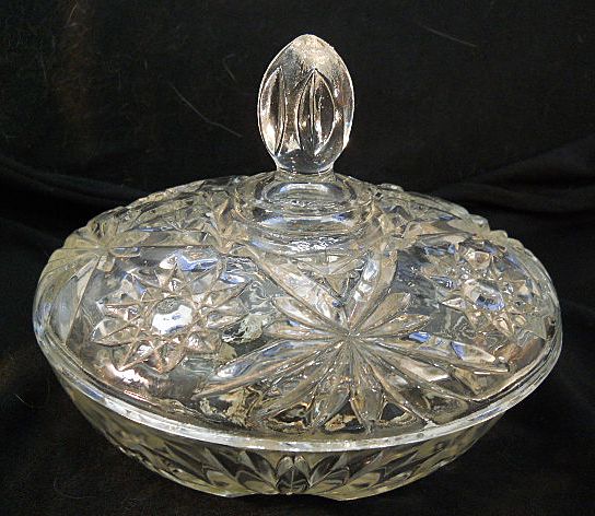 Pressed Glass Covered Candy Dish Vintage Pressed Glass Covered Candy Dish Vintage