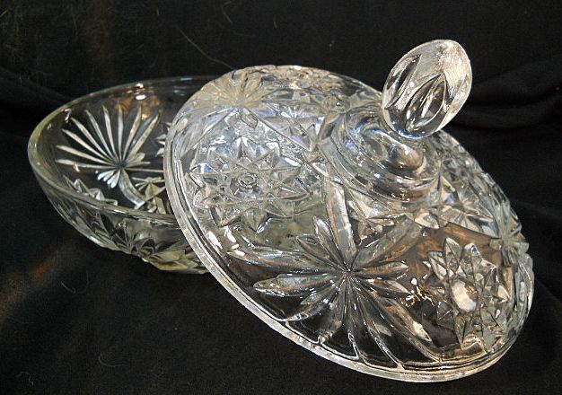 Pressed Glass Covered Candy Dish Vintage Pressed Glass Covered Candy Dish Vintage