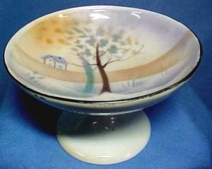 Vintage German China Compote, Luster with Hand Painted Scene Vintage German China Compote, Luster with Hand Painted Scene