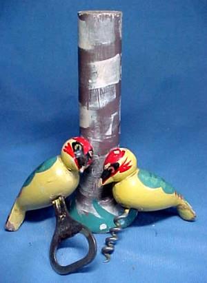 Vintage Folk Art Woodpeckers Bottle Opener & Corkscrew,Signed Vintage Folk Art Woodpeckers Bottle Opener & Corkscrew,Signed