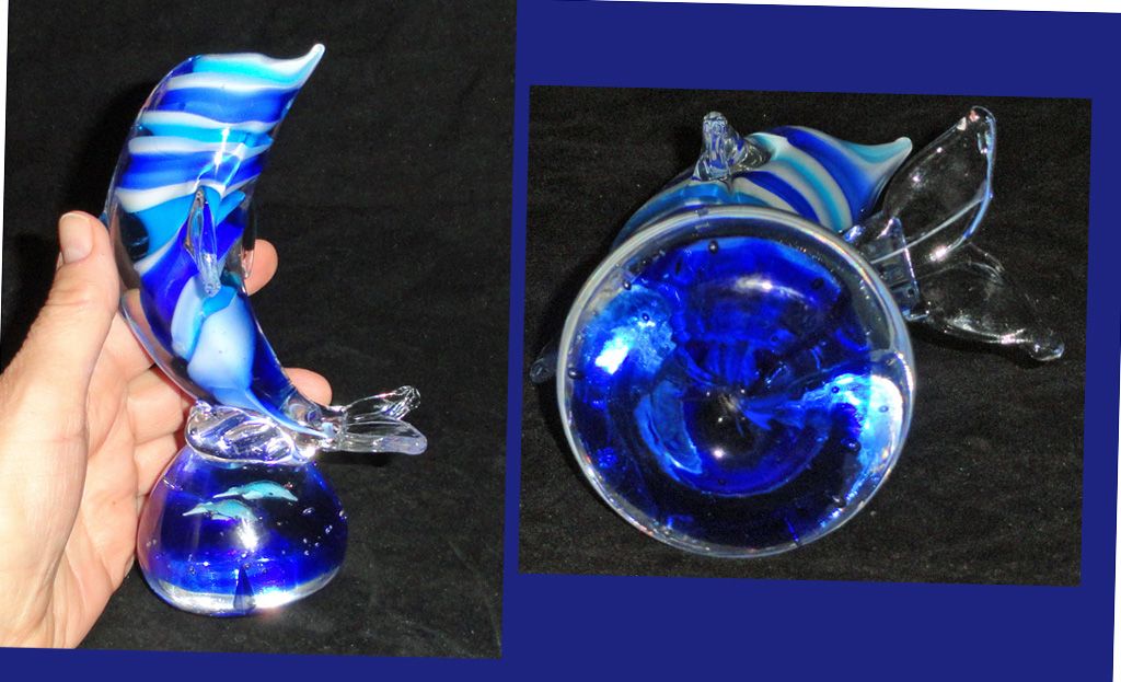 Hand Blown Glass Crystal Striped Dolphin Figurine Paperweight With From Fransfinds On Ruby Lane