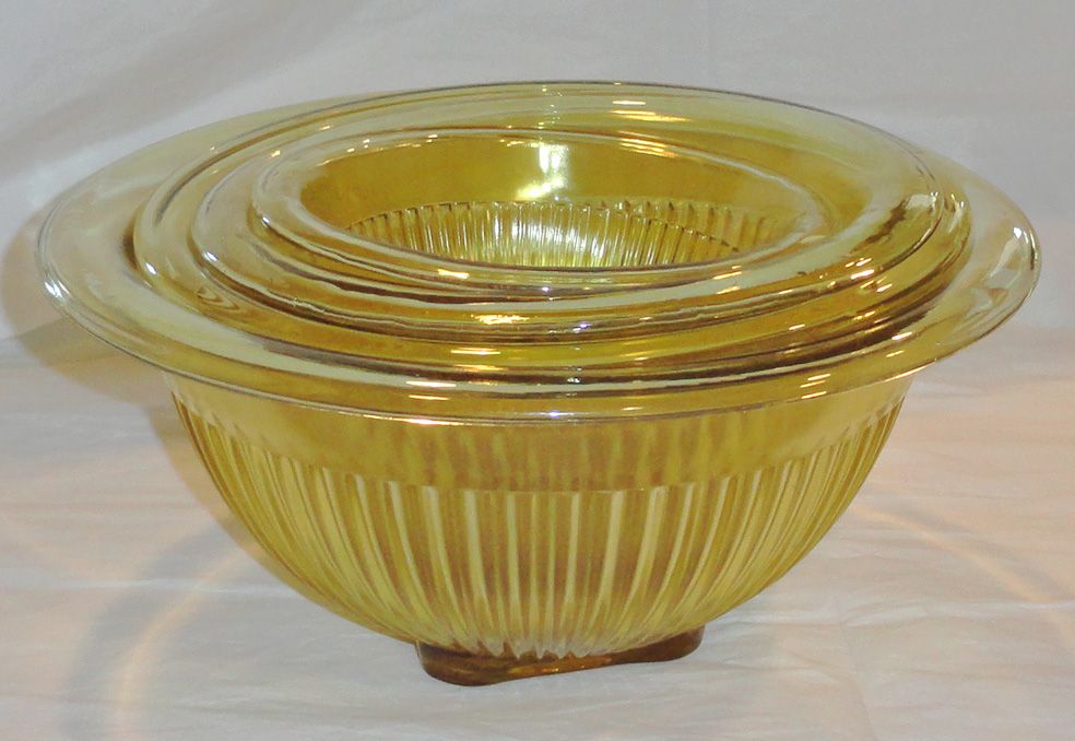 Federal Glass Golden Glo Yellow Ribbed Mixing Bowls from fransfinds on