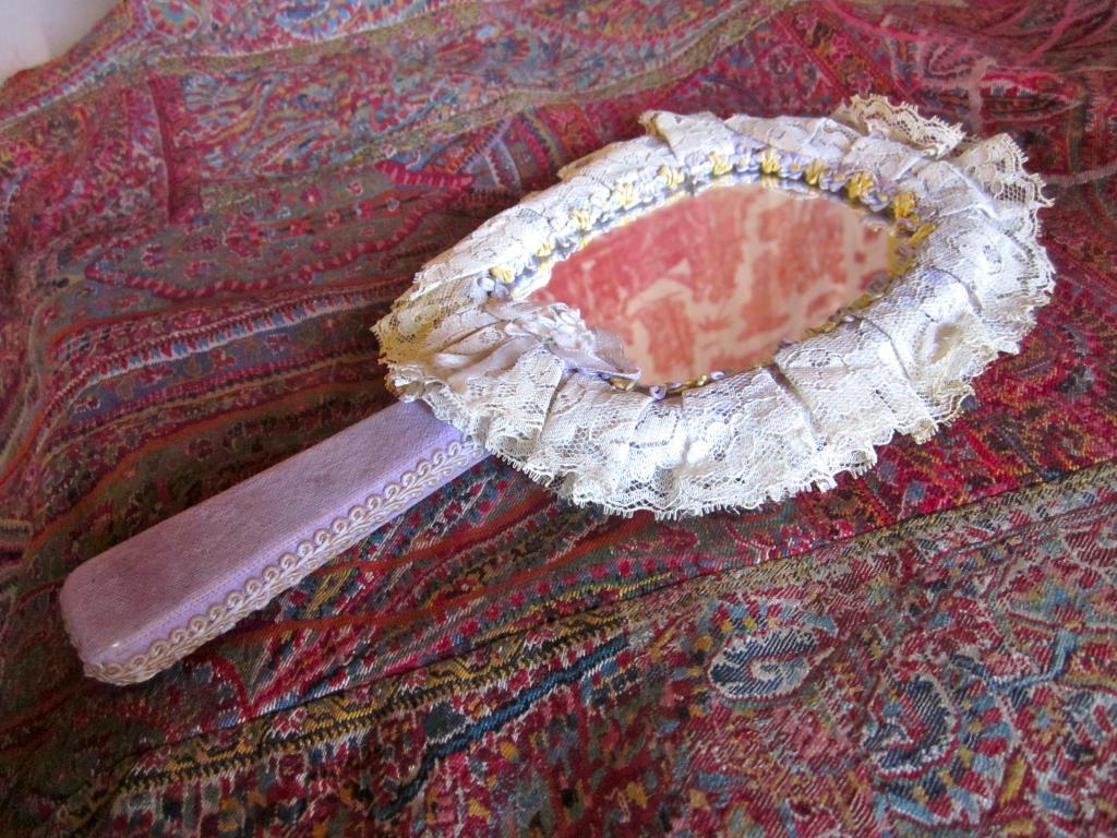 19th-Century French Lady's Boudoir Mirror, Hand-Decorated 19th-Century French Lady's Boudoir Mirror, Hand-Decorated