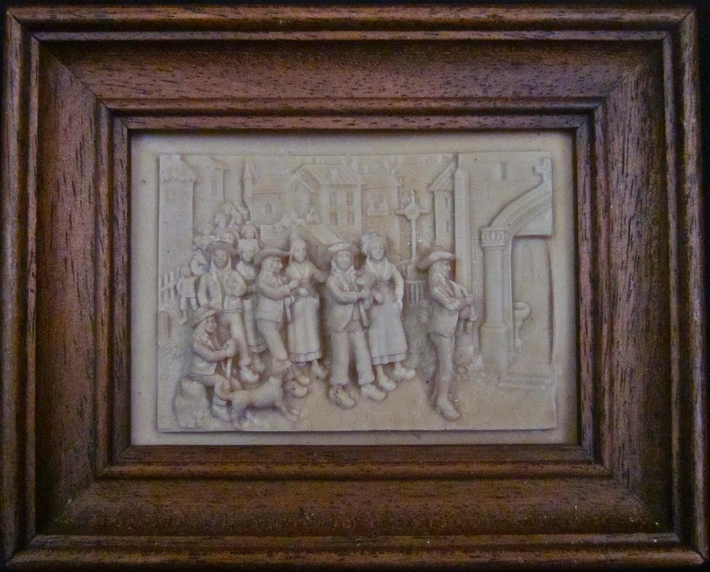 19th-Century French Stone Bas-Relief of Village Scene 19th-Century French Stone Bas-Relief of Village Scene