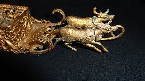 Enchanting rare 19th C French ormolu crystal sledge reindeer ink well Enchanting rare 19th C French ormolu crystal sledge reindeer ink well