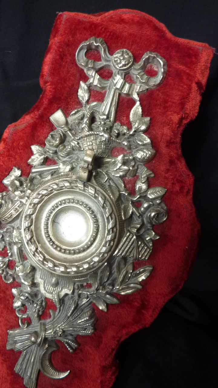 Imposing antique French red velvet porte montre rose basket bow motifs Imposing antique French red velvet porte montre rose basket bow motifs