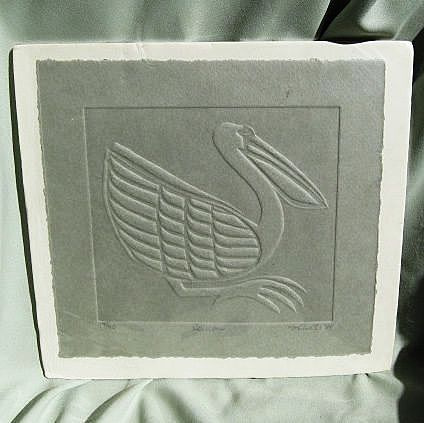 Signed Arts & Crafts Pressed Paper Pelican Signed Arts & Crafts Pressed Paper Pelican