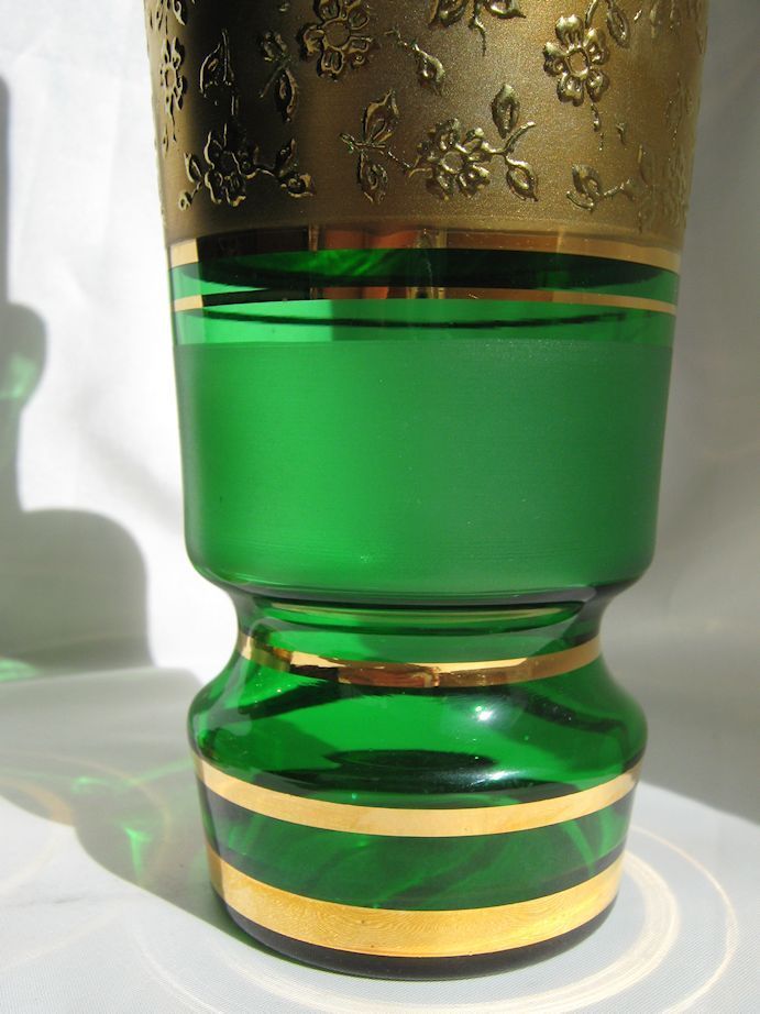 Bohemian Emerald Glass & Gold Decanter Set Bohemian Emerald Glass & Gold Decanter Set