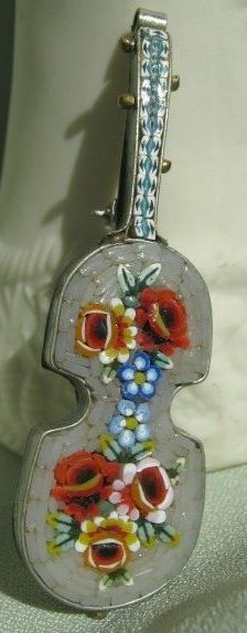 Micro Mosaic Violin Pin - Italy Micro Mosaic Violin Pin - Italy