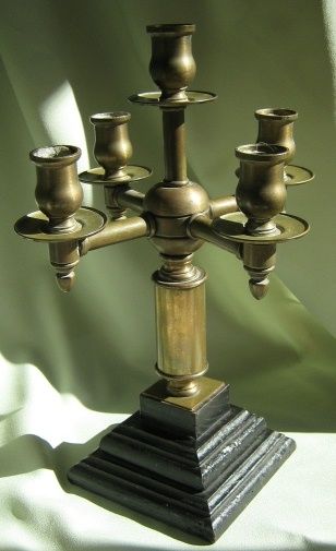 Mission Style Brass and Wood Candelabra Mission Style Brass and Wood Candelabra