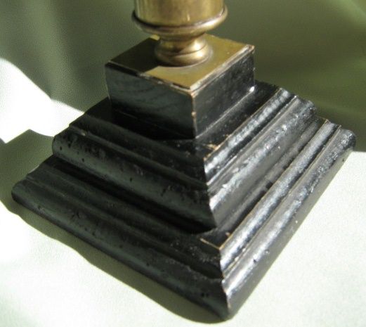 Mission Style Brass and Wood Candelabra Mission Style Brass and Wood Candelabra