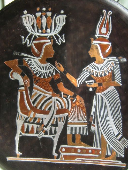 Egyptian Motif Copper Plate with Silver Overlay Egyptian Motif Copper Plate with Silver Overlay