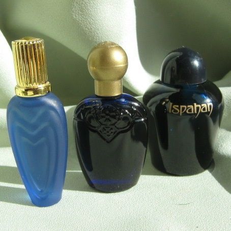 Three Cobalt Miniature Perfume Bottle Blues - Ispahan * Que Viva Escada * Mesmerize Three Cobalt Miniature Perfume Bottle Blues - Ispahan * Que Viva Escada * Mesmerize