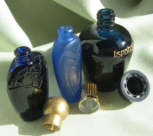 Three Cobalt Miniature Perfume Bottle Blues - Ispahan * Que Viva Escada * Mesmerize Three Cobalt Miniature Perfume Bottle Blues - Ispahan * Que Viva Escada * Mesmerize