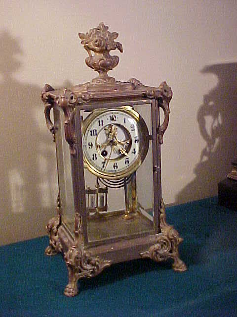 Excellent Ornate and Rare Gilbert Crystal Regulator 8-Day Clock Excellent Ornate and Rare Gilbert Crystal Regulator 8-Day Clock