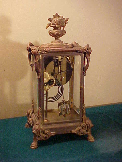 Excellent Ornate and Rare Gilbert Crystal Regulator 8-Day Clock Excellent Ornate and Rare Gilbert Crystal Regulator 8-Day Clock