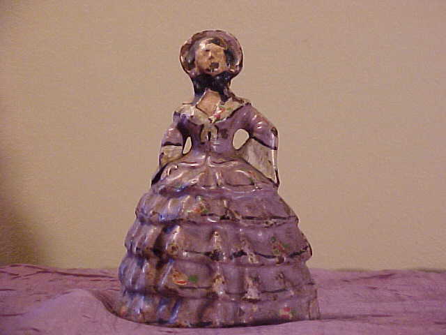 Nice Little Colonial Cast Iron 5" Purple Dress Lady Doorstop Nice Little Colonial Cast Iron 5" Purple Dress Lady Doorstop